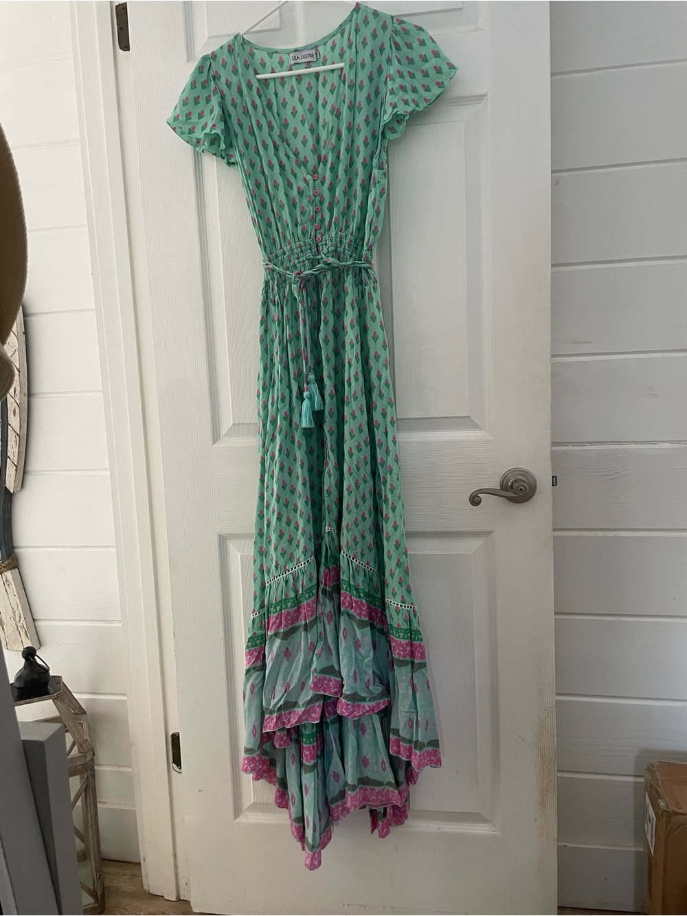 RAGA Mint Green High-Low Maxi Dress with Pink Accents